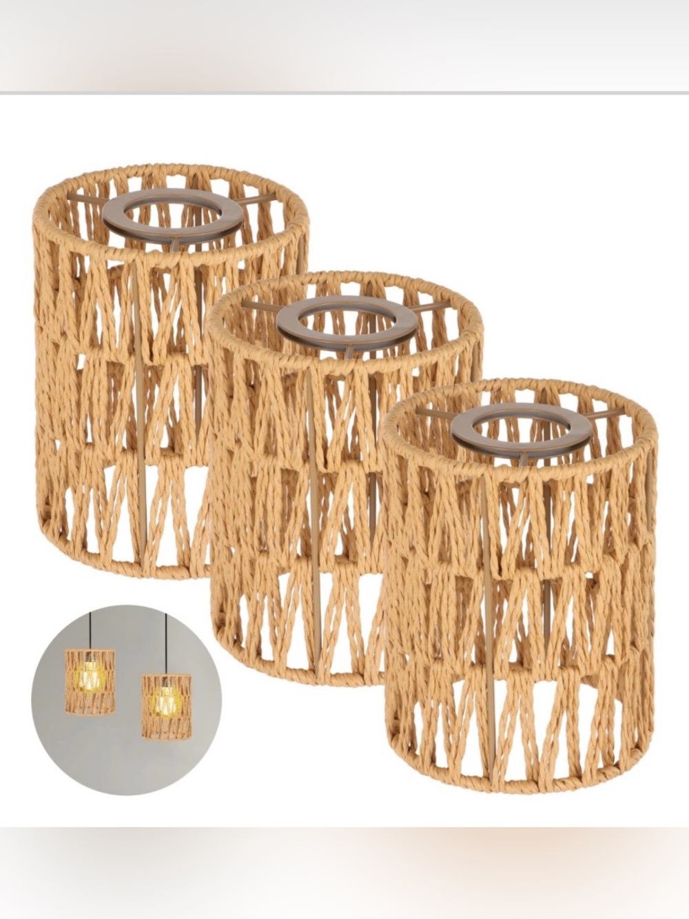 Small RATTAN Wicker Pendant Lampshades - Set of 3